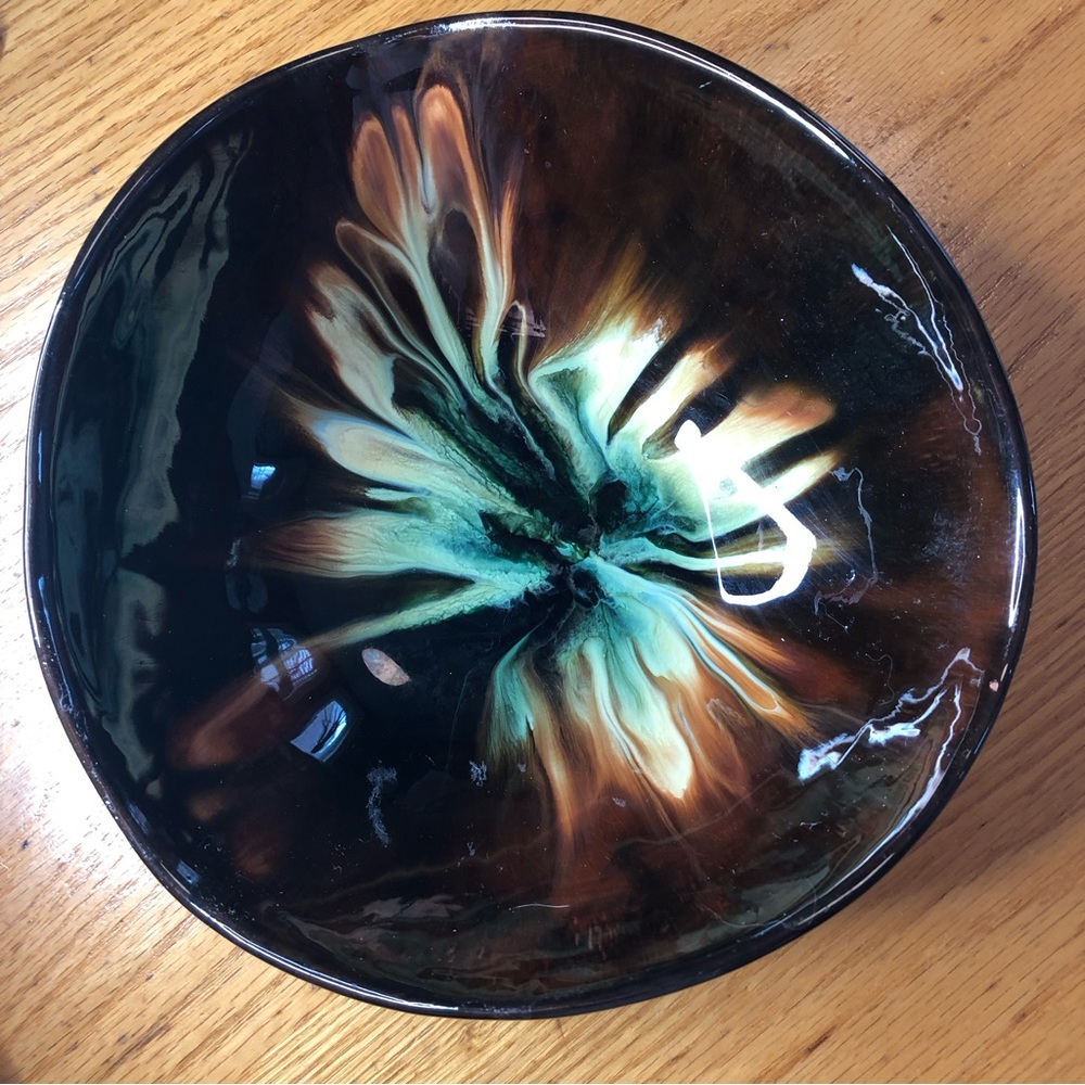 Vintage CCC Pottery Bowl Multicolour Drip Glaze Mid Century Canada